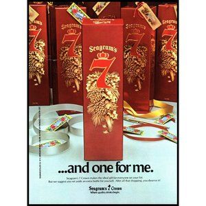 1981 Seagram's 7 Crown Whiskey Vintage Print Ad Christmas Gift Box Red Wall Art